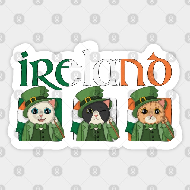 Cute Cats Flag Of Ireland Sticker by Japanese Neko